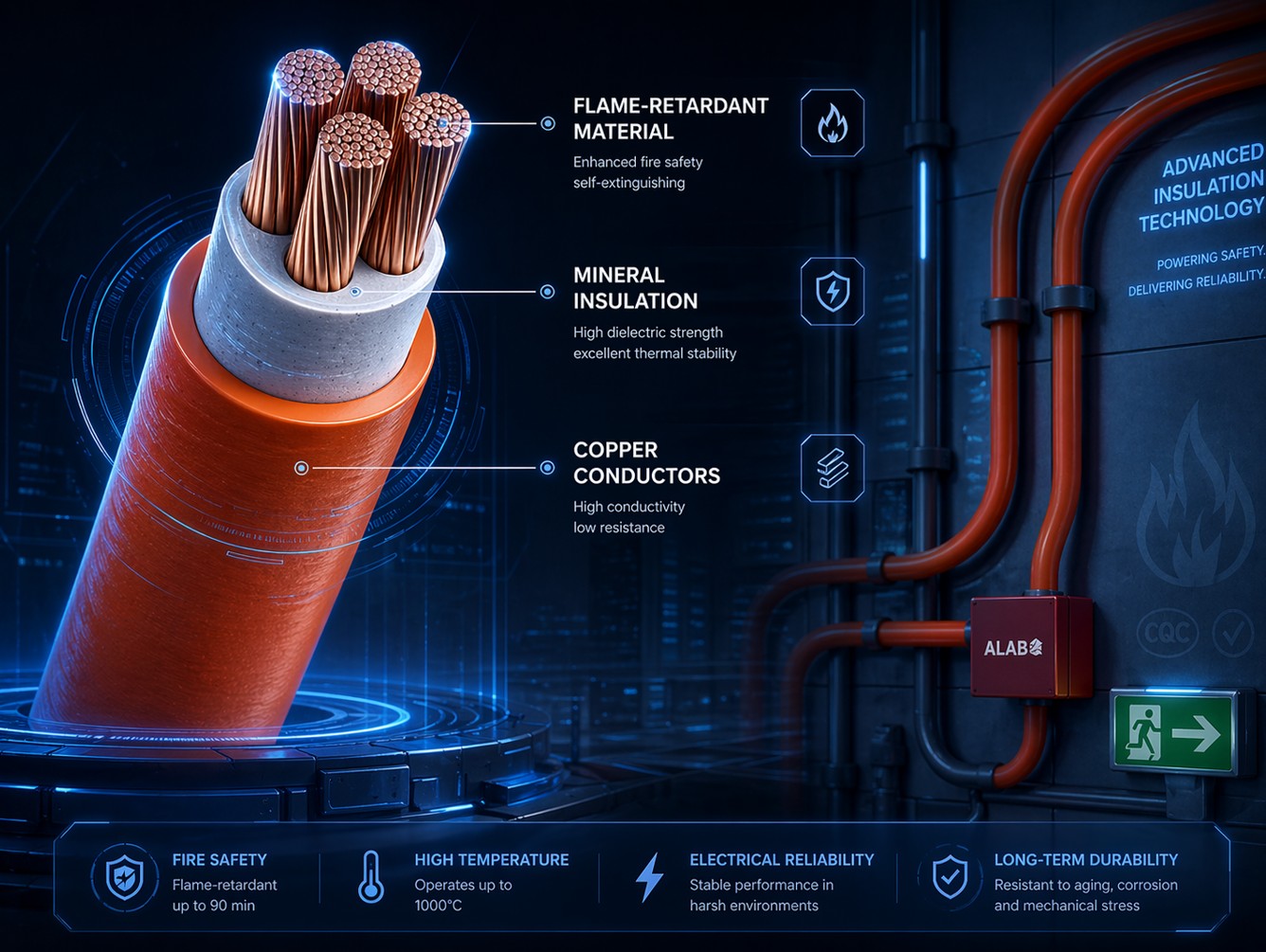Installazione cavo resistente al fuoco in mica - galleria metro, impianto petrolchimico, circuiti di alimentazione e comunicazione di emergenza per edifici alti