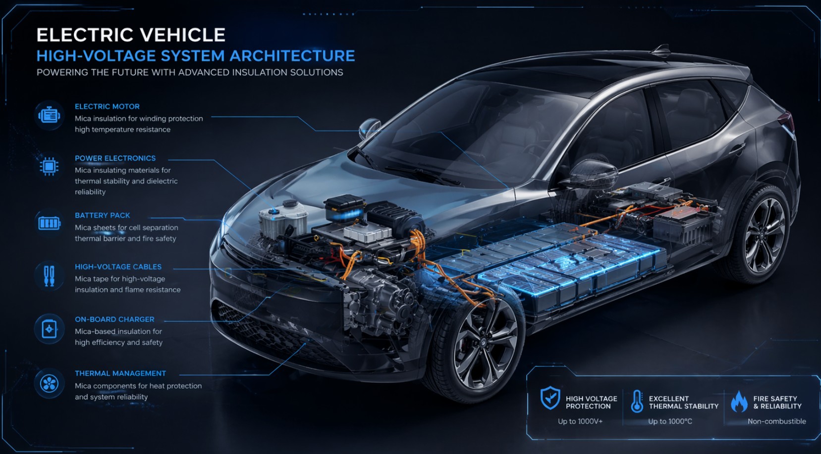 Mica insulation for EV battery thermal barrier - high-voltage safety and thermal runaway prevention for electric vehicle lithium-ion cells